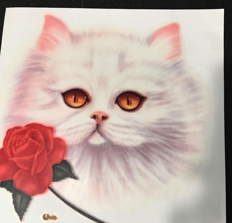 SOLD The Romantic Kitty.... heat press Vintage 80s image 1