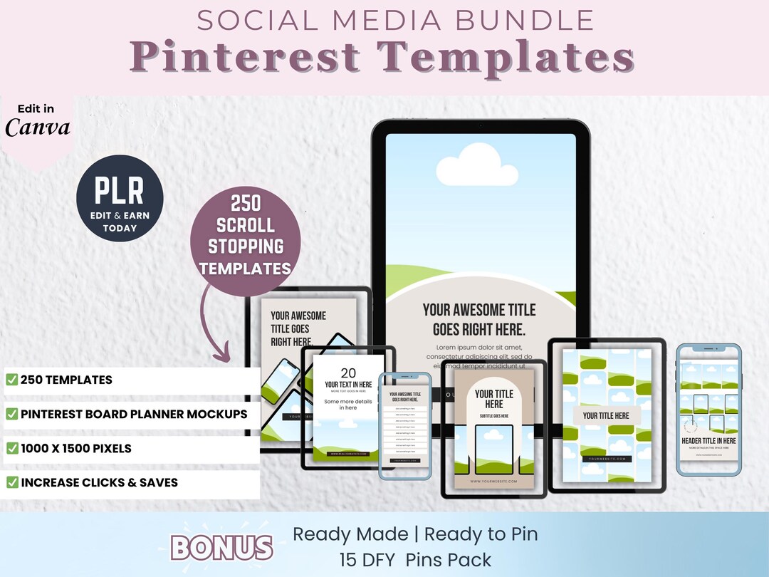 250 Pinterest Pin Templates Canva PLR | Editable DFY Social Media ...