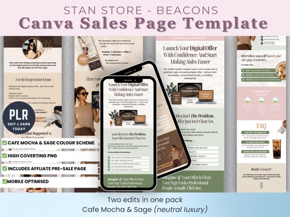 Canva Sales Page Template, Editable Funnel Kit, Beacons Sales Page Stan Store Template-Minimal Sales Page Design Professional Landing Mockup
