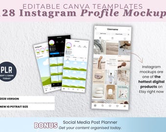 Instagram Mockup Templates | 128 Editable Canva Posts, Reels (PLR)