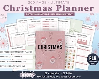 Christmas Planner, Printable Canva Template, Editable Holiday Organizer, Digital Download PLR Resell Right Bundle, Christmas Planning