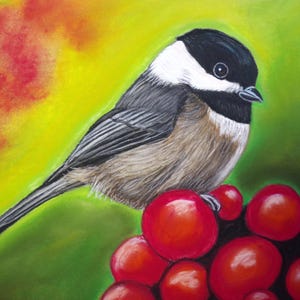 Chickadee Bird original painting - wild bird art- Hand painted art- handmade painting