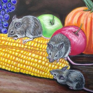 Mouse original painting- Mouse harvest- mouse art- mouse gift-Hand painted art- Handmade art