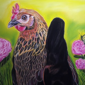 Chicken art, Chicken  original painting, Hen , chicken gift, farm animal art, wall decor- Hand painted-handmade art