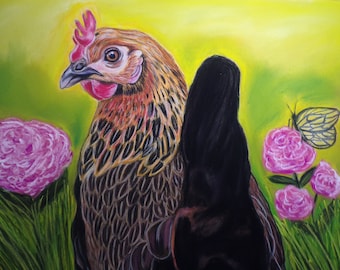 Chicken art, Chicken  original painting, Hen , chicken gift, farm animal art, wall decor- Hand painted-handmade art
