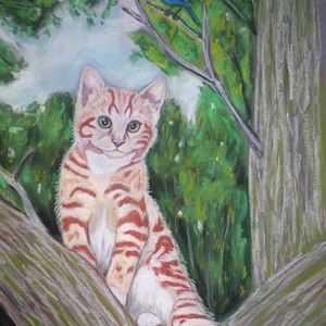 Cat painting cat art cat gift orange kitten original painting- Hand painted -handmade art