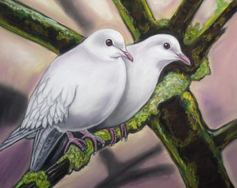 White Doves bird original painting-wild bird wall art-Hand painted art- handmade painting