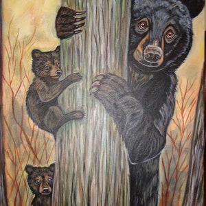 Bear in the woods original animal wall art painting-handpainted art -handmade art