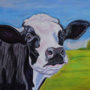 black and white Cow  original animal wall art painting- Hand painted art- handmade painting