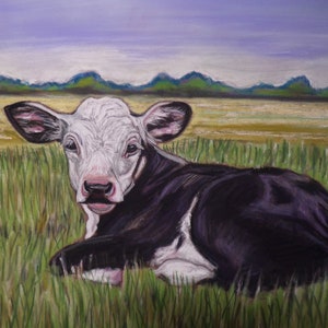 Baby Cow painting, Cow art, animal painting, wall decor original art- Hand painted -handmade art
