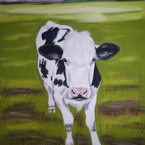 Cow in the pasture - holstein cow -original painting wall decor- Hand painted art- handmade art