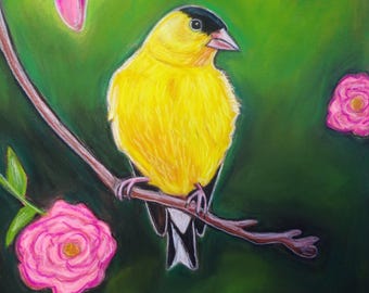 American goldfinch bird original painting-wild bird wall art-Hand painted art- handmade painting