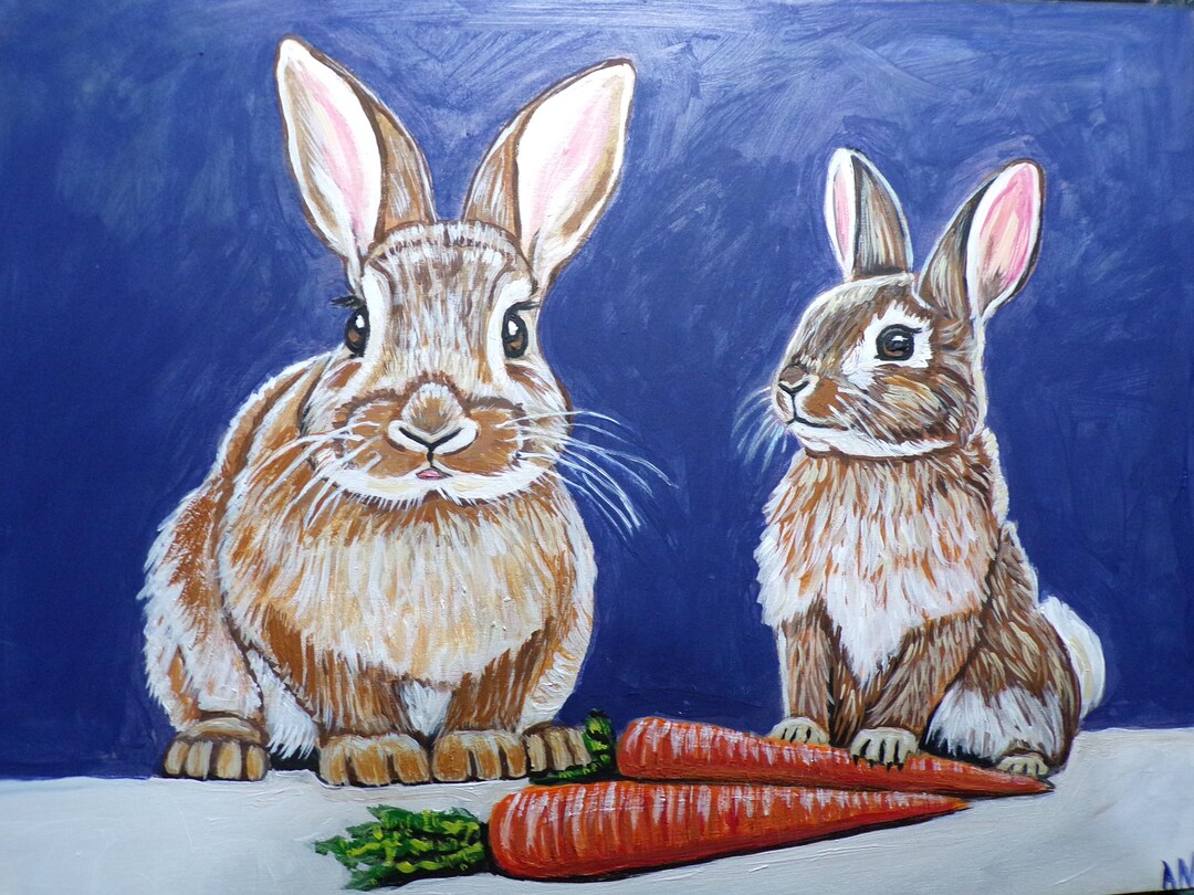 Bunny Rabbits Original Painting- Rabbit Wall Decor-hand Painted Art ...