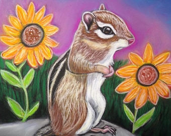 Chipmunk Painting - Original Pastel Woodland Art (9x7)
