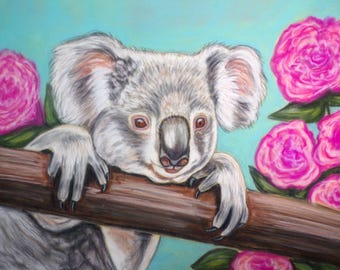Koala Bear original painting- Hand painted art -handmade art