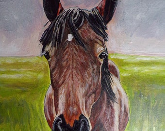 Horse closeup original acrylic painting-horse gift- Hand painted art- Handmade art