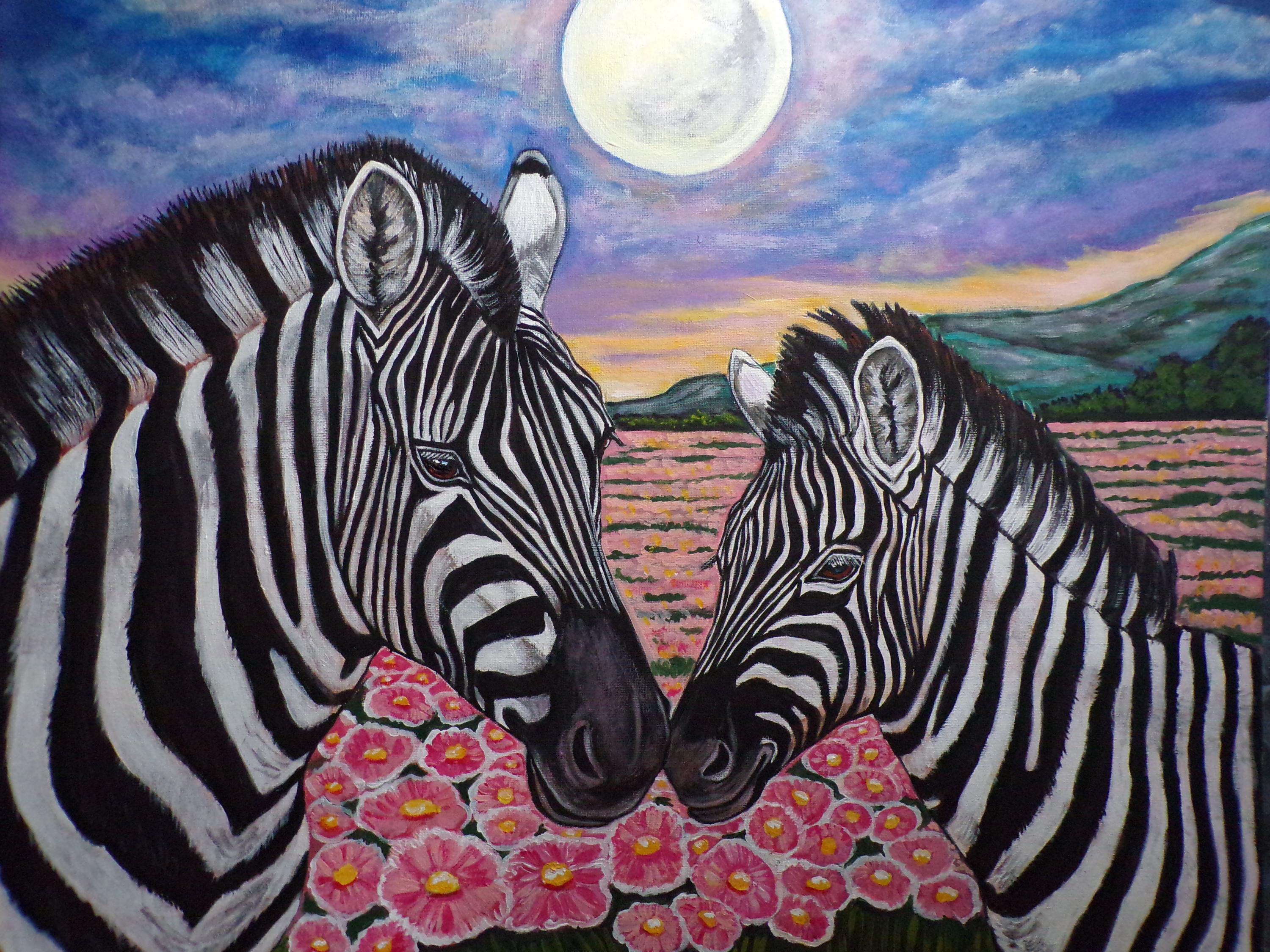 Zebra and friends original acrylic painting- zebra gift- animal art-Hand painted art-Handmade art