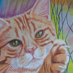 Orange rainbow cat original animal wall art painting-Hand painted art- handmade art