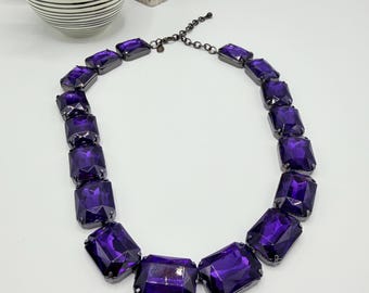 Vintage Joan Rivers Purple Statement Necklace Faceted Crystal Bib Necklace