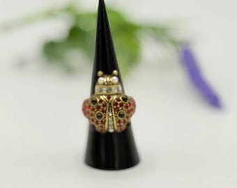Heidi Daus Ladybug Ring Red Crystals size 8 signed