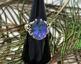 Vintage Sterling Silver Mystic Topaz Ring, Size 6 Statement Jewelry