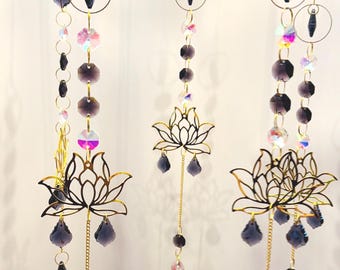 Handmade Lotus Flower Suncatcher with Purple Crystal Accents