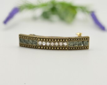Spinka do włosów Heidi Daus Crystal Hair Barrette Art Deco Green Rhinestone Designer Hair Clip