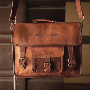Personalized Leather Messenger Bag: Handmade Vintage Satchel, Laptop Work Bag
