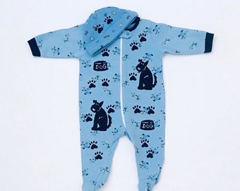 6mo Boy Puppy Dog Sleeper Set, New Baby Gift, Pajama, Cotton Sleep Outfit,  6 month Boy Sleeper, New Baby Boy, One of a Kind, inkybinkybonky