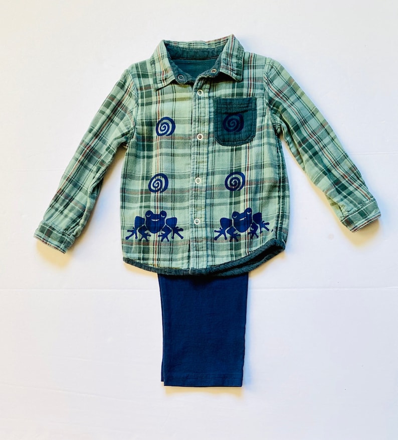 Boys Xmas Gift Toddler Boy Cotton Clothes Frog Birthday Clothing For Boy Button Down Flannel Shirt 4T Green Frog Shirt Pants Set