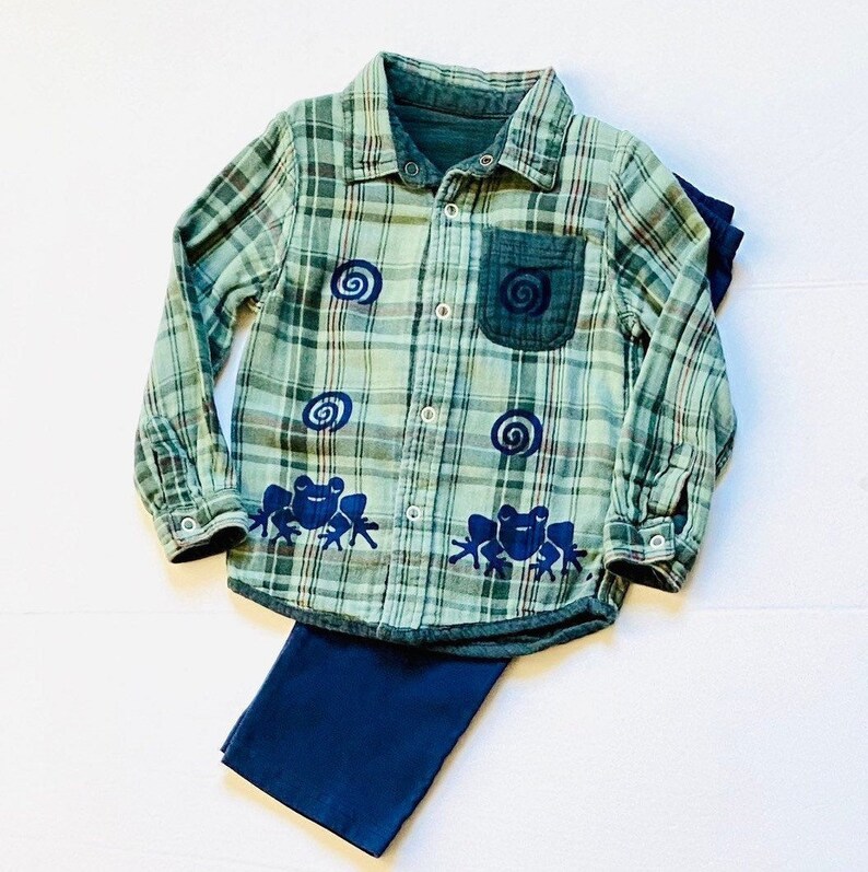 Boys Xmas Gift Toddler Boy Cotton Clothes Frog Birthday Clothing For Boy Button Down Flannel Shirt 4T Green Frog Shirt Pants Set
