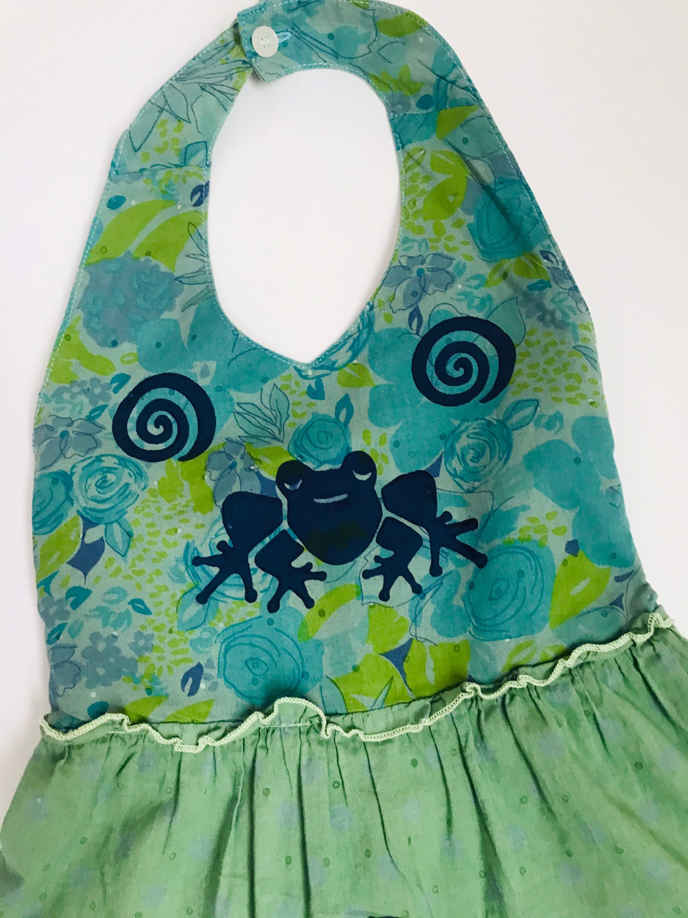 45 Girls Frog Dress Cotton Floral Sun Dress Frog Birthday Etsy