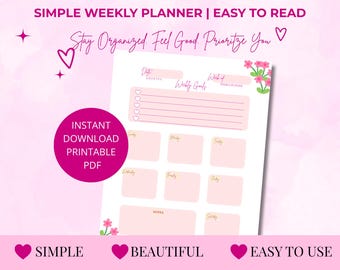 Large Print Weekly Planner | Simple Pink Printable Planner | Instant Download PDF