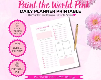 Pink Daily Planner Printable | Gratitude, To-Do List, Wellness (PDF Download)