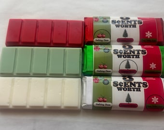 Christmas Wax Melt Gift Set | 3 Holiday Scented Wax Melts | Holiday Cheer, Evergreen Escape & Fresh Fallen Snow | Stocking Stuffer