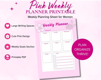 Pink Weekly Planner Printable | Minimalist Goals Sheet (Digital Download)