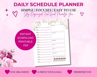 Pink Daily Planner Printable | Hourly Schedule, To-Do List (Digital Download)