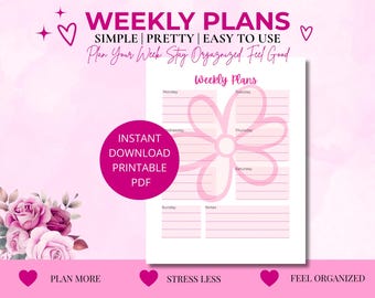 Pink Minimal Weekly Planner Printable | Simple Schedule Organizer (Instant Download)