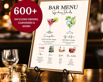 His Hers Drinks Sign Modern Cocktail Bar Menu Template Signature Drinks Canva Party Drink Menu Instant Download