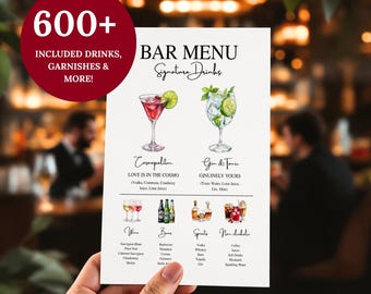 Signature Cocktails Sign His Hers Drinks Wedding Bar Menu Editable Canva Bar Sign