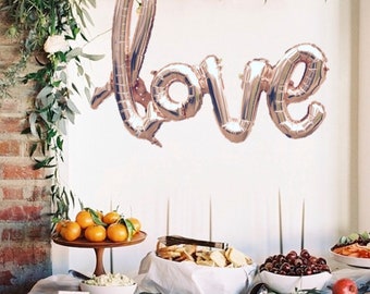 Escritura amor- globos de Mylar de oro rosa y 2 globos redondos blancos de 36" conjunto