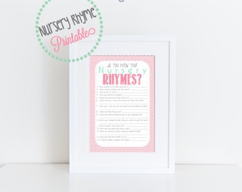 Nursery Rhyme Quiz: Baby Shower Game {Printable- ready to go!}