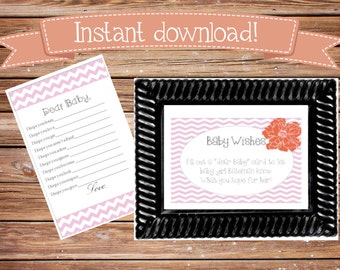 Printable Baby Shower Game, Well wishes for baby, Pink chevron