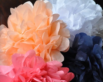 12 tissue poms {Navy & Coral}
