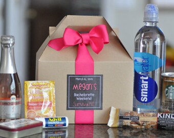 Bachelorette Party Survival Box {Regalos de dama de honor, Kit de resaca, Bachelorette Weekend} Set de 16