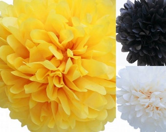 12 Tissue Pom Poms - Bumble-Bee-Partei