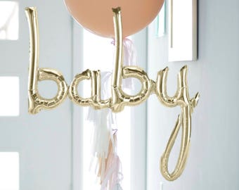 BABY script- White Gold gold Mylar Balloons {Party- Celebration Decor}