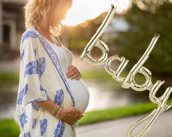 BABY script- White Gold gold Mylar Balloons {Party- Celebration Decor}