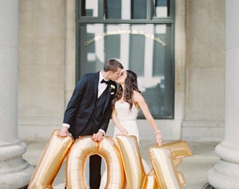 LOVE Gold Mylar Balloons {Engagement party, Engagement pictures, wedding} 40" Oversized balloon