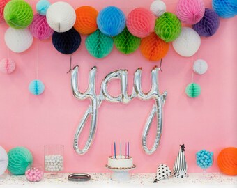 YAY script- Silver Mylar Balloons {Party- Celebration Decor}